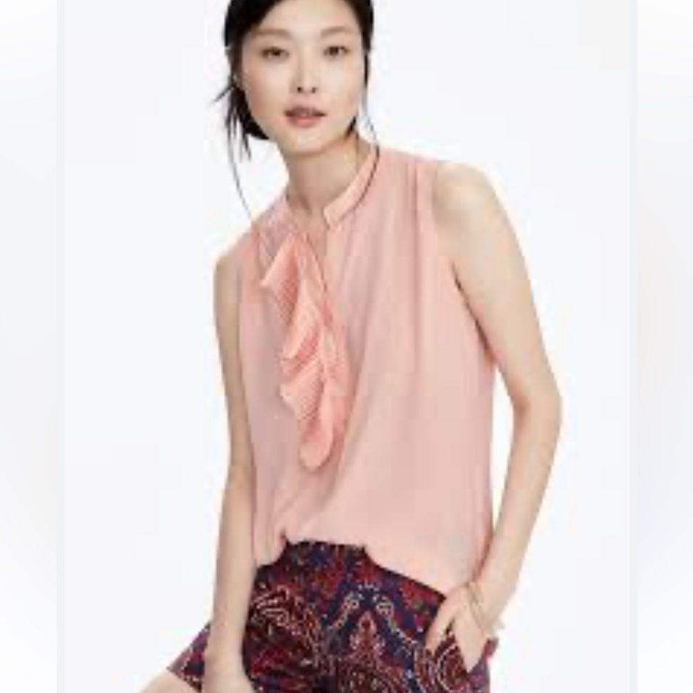 Banana Republic Sleeveless Ruffle-Placket Blouse Luminous Peach Size Small - Picture 3 of 11